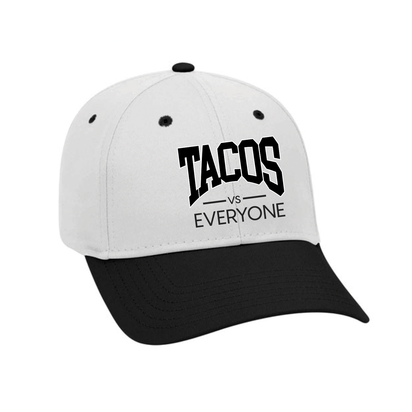 TACOS VS EVERYONE SNAPBACK in white